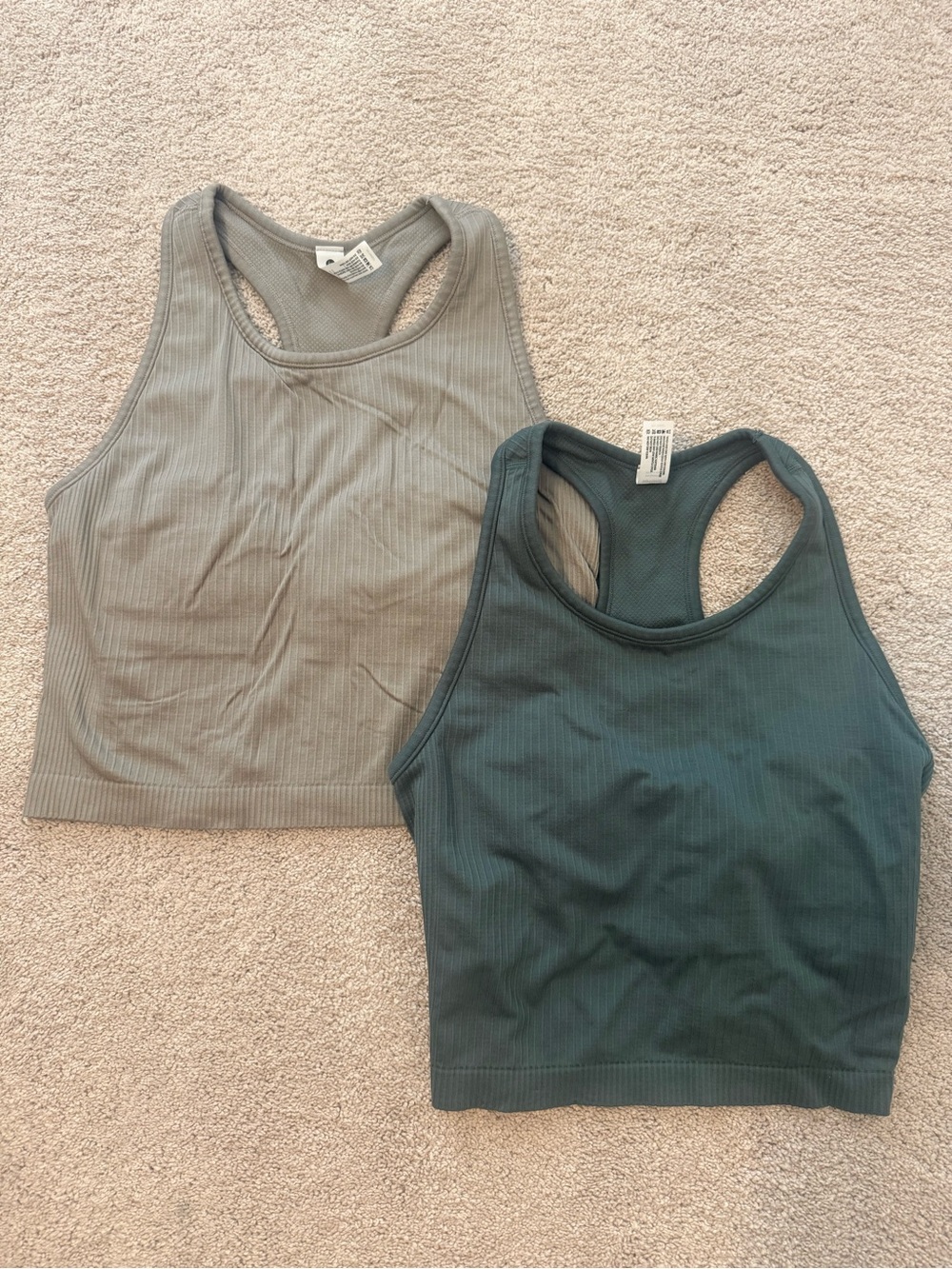 90 Degree By Reflex Ribbed Racerback Tank Tops - Gray & Deep Teal
